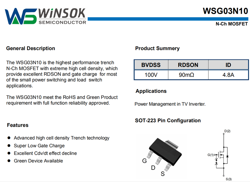 winsok微硕MOS管WSG03N10规格书